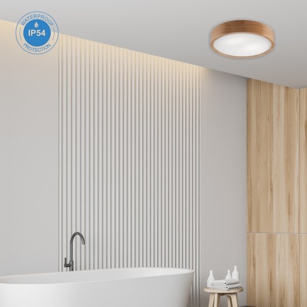 Koupelnové stropní svítidlo OAK 3xE27/15W/230V dub pr. 37 cm IP54