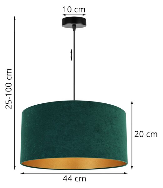 Závěsné svítidlo Mediolan, 1x tmavě zelené/zlaté textilní stínítko, (fi 44cm)