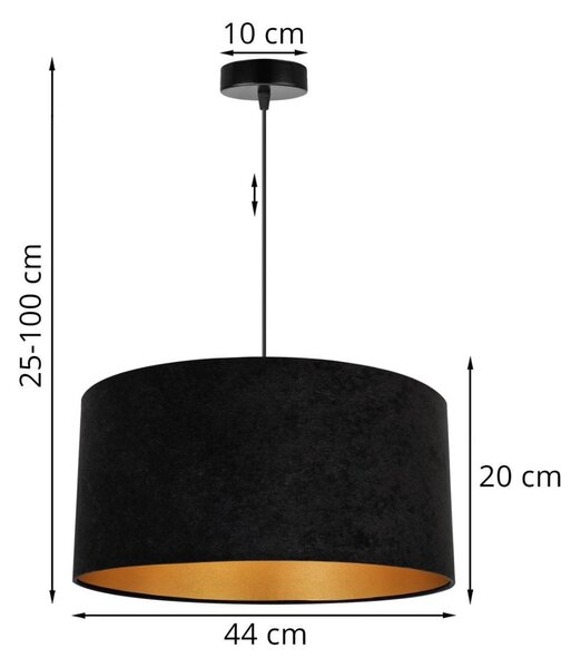 Závěsné svítidlo Mediolan, 1x černé/zlaté textilní stínítko, (fi 44cm)