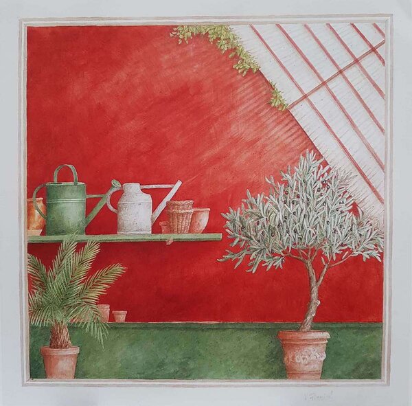 ART-STYLE Obrázek 30x30, skleník - olivy, rám bílý s patinou
