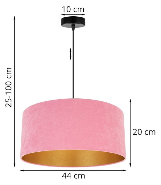 Závěsné svítidlo Mediolan, 1x růžové/zlaté textilní stínítko, (výběr ze 2 barev konstrukce), (fi 44cm)