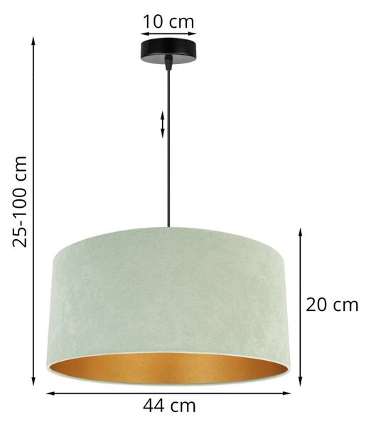 Závěsné svítidlo Mediolan, 1x pistáciové/zlaté textilní stínítko, (výběr ze 2 barev konstrukce), (fi 44cm)
