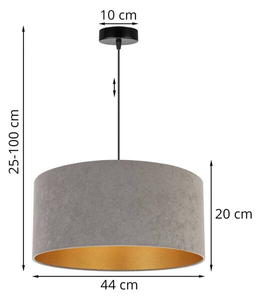 Závěsné svítidlo Mediolan, 1x šedé/zlaté textilní stínítko, (fi 44cm)