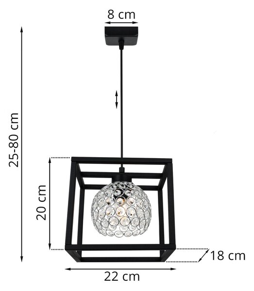 Závěsné svítidlo Crystal Cage, 1x stříbrné křišťálové stínítko v kovovém rámu