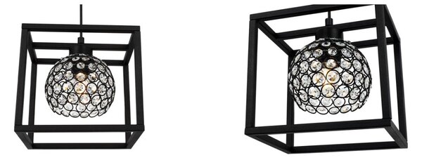 Závěsné svítidlo Crystal Cage, 1x černé křišťálové stínítko v kovovém rámu