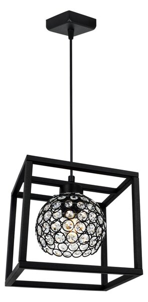 Závěsné svítidlo Crystal Cage, 1x černé křišťálové stínítko v kovovém rámu