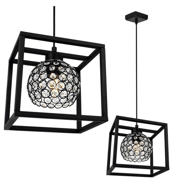 Závěsné svítidlo Crystal Cage, 1x černé křišťálové stínítko v kovovém rámu