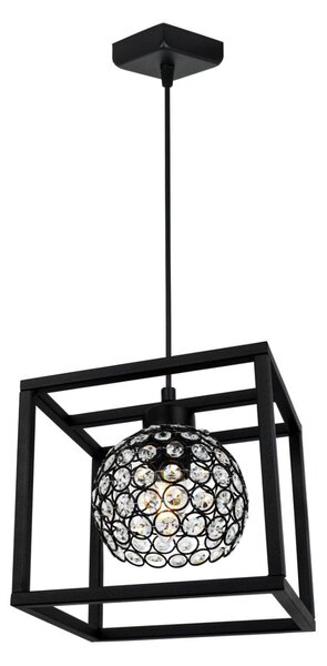 Závěsné svítidlo Crystal Cage, 1x černé křišťálové stínítko v kovovém rámu