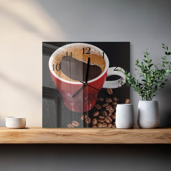 Skleněné hodiny na stěnu Šálek kávy zskc-30x30-00185335