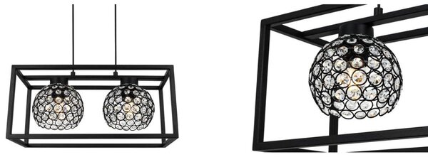 Závěsné svítidlo Crystal Cage, 2x černé křišťálové stínítko v kovovém rámu
