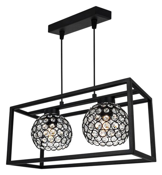Závěsné svítidlo Crystal Cage, 2x černé křišťálové stínítko v kovovém rámu