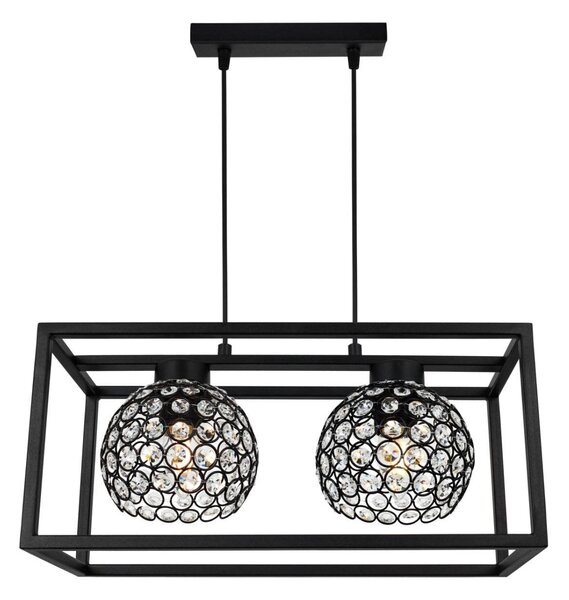 Závěsné svítidlo Crystal Cage, 2x černé křišťálové stínítko v kovovém rámu