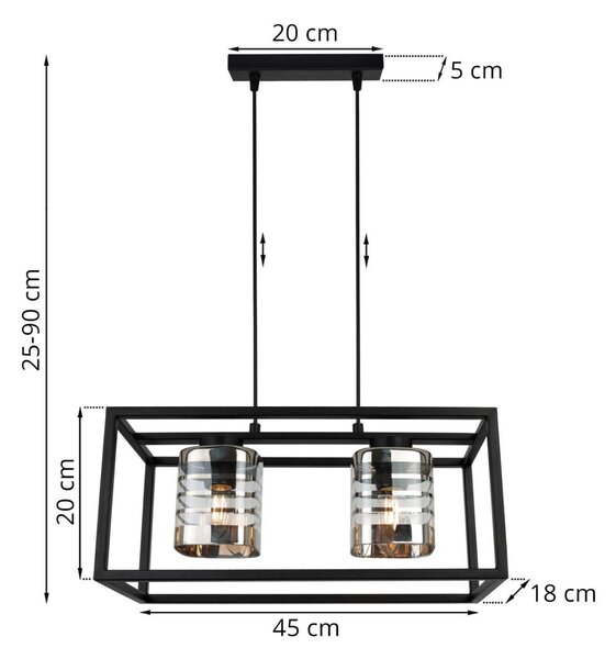 Závěsné svítidlo Helix Cage, 2x skleněné stínítko se vzorem v kovovém rámu