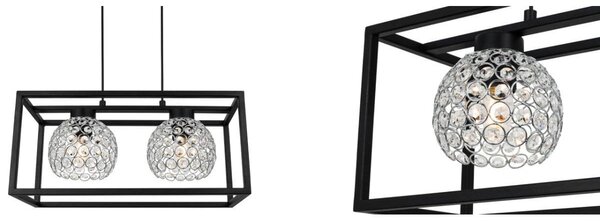 Závěsné svítidlo Crystal Cage, 2x stříbrné křišťálové stínítko v kovovém rámu