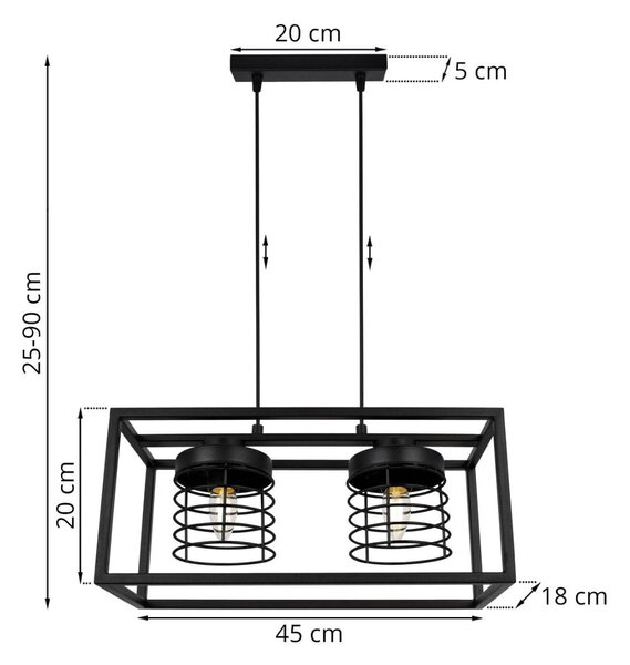 Závěsné svítidlo Rasti Cage, 2x černé drátěné stínítko v kovovém rámu
