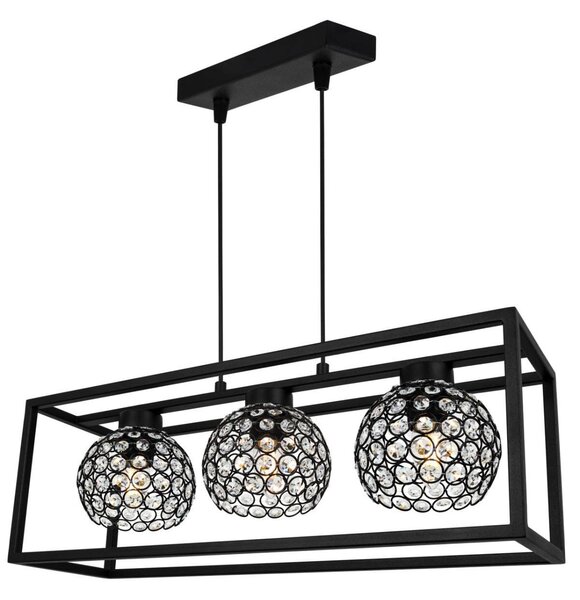 Závěsné svítidlo Crystal Cage, 3x černé křišťálové stínítko v kovovém rámu