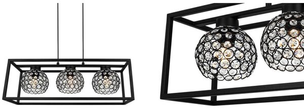 Závěsné svítidlo Crystal Cage, 3x černé křišťálové stínítko v kovovém rámu