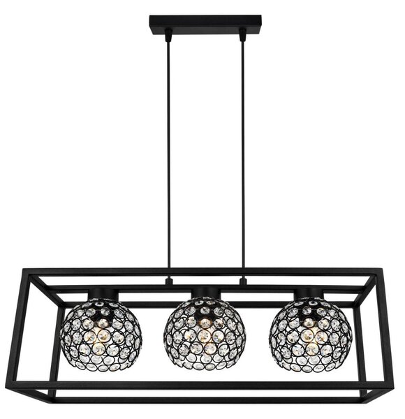 Závěsné svítidlo Crystal Cage, 3x černé křišťálové stínítko v kovovém rámu