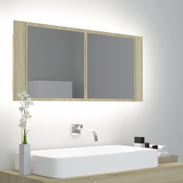 LED koupelnové zrcadlo dub sonoma 100 x 12 x 45 cm akrylové