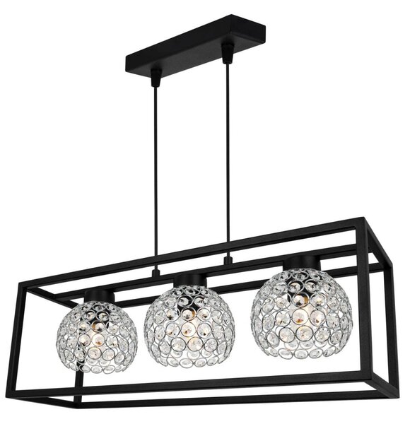 Závěsné svítidlo Crystal Cage, 3x stříbrné křišťálové stínítko v kovovém rámu