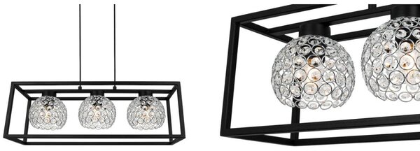 Závěsné svítidlo Crystal Cage, 3x stříbrné křišťálové stínítko v kovovém rámu