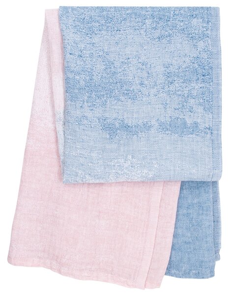 Lněný ručník Saari, modro-růžový, Rozměry 95x180 cm