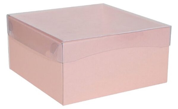 Dárková krabice s průhledným víkem 200x200x100 mm, růžová