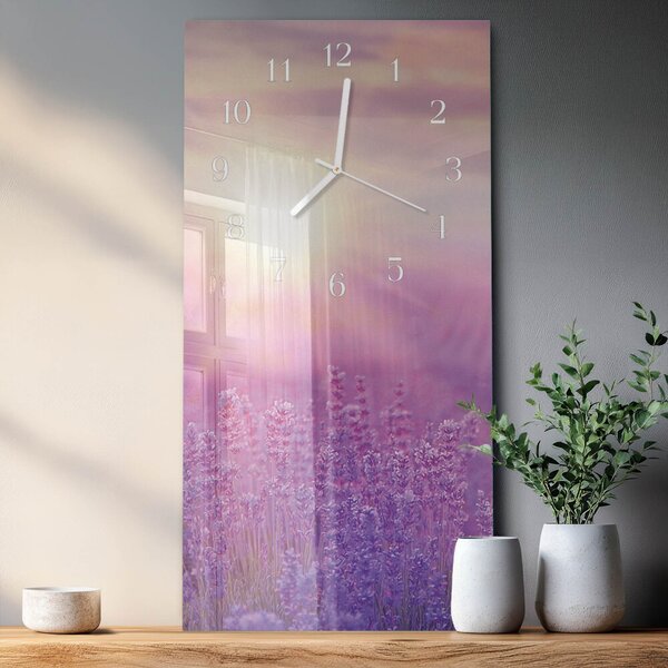 Skleněné hodiny vertikální Levandule zsppb-30x60-00082602