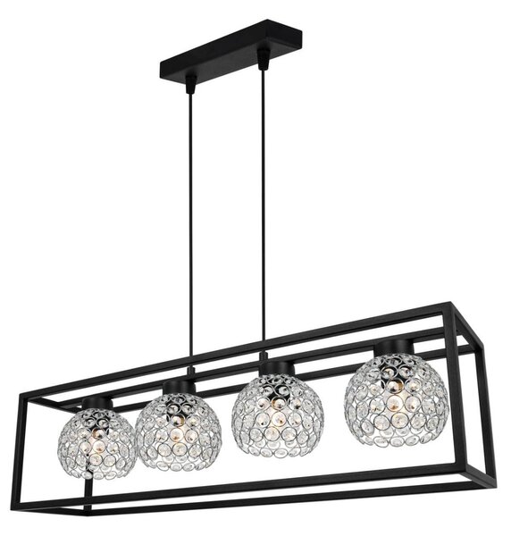 Závěsné svítidlo Crystal Cage, 4x stříbrné křišťálové stínítko v kovovém rámu