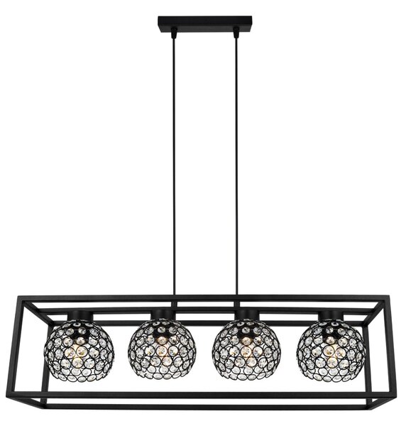 Závěsné svítidlo Crystal Cage, 4x černé křišťálové stínítko v kovovém rámu