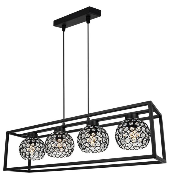 Závěsné svítidlo Crystal Cage, 4x černé křišťálové stínítko v kovovém rámu