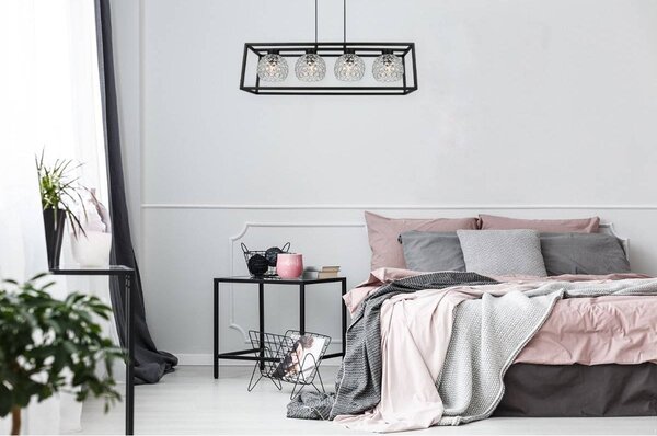 Závěsné svítidlo Crystal Cage, 4x stříbrné křišťálové stínítko v kovovém rámu