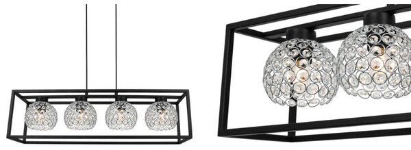 Závěsné svítidlo Crystal Cage, 4x stříbrné křišťálové stínítko v kovovém rámu