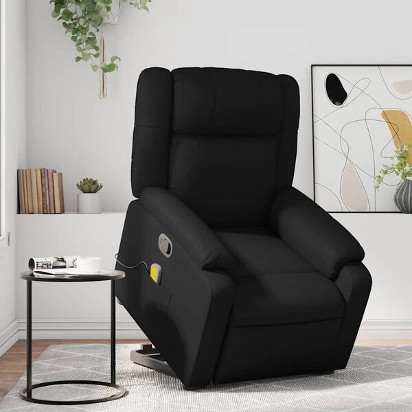 Zvedací masážní polohovací křeslo černé umělá kůže 3205157