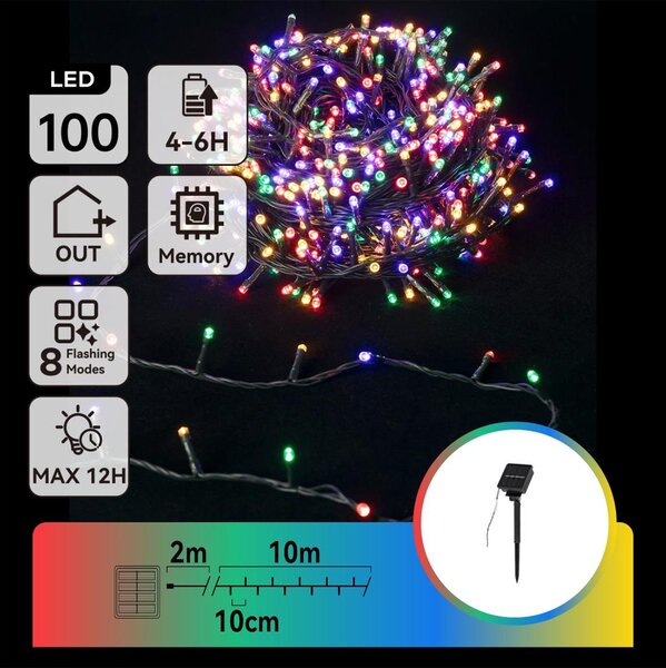 Aigostar - LED Solární řetěz 100xLED/8 funkcí 12m IP65 multicolor