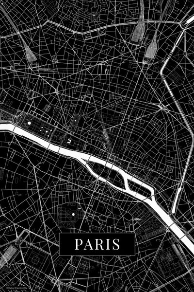 Mapa Paris black, (26.7 x 40 cm)