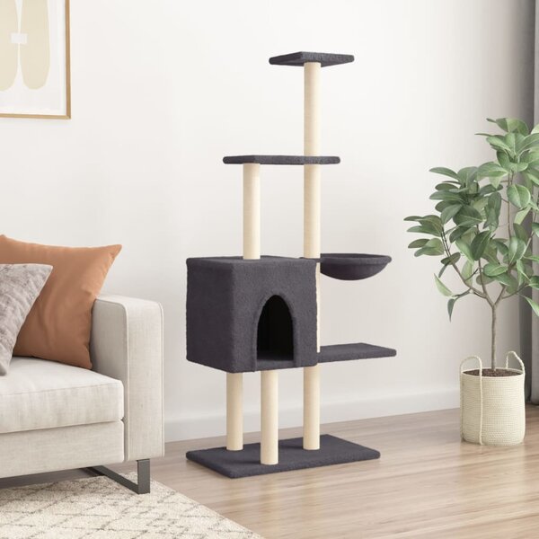 Škrabadlo pro kočky se sisalovými sloupky tmavě šedé 145 cm 172096