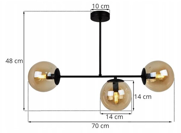 Stropní svítidlo Paris, 3x medové skleněné stínítko, (výběr ze 4 barev uchycení)