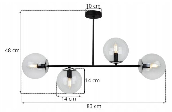 Stropní svítidlo Paris, 4x transparentní skleněné stínítko, (výběr ze 4 barev uchycení)