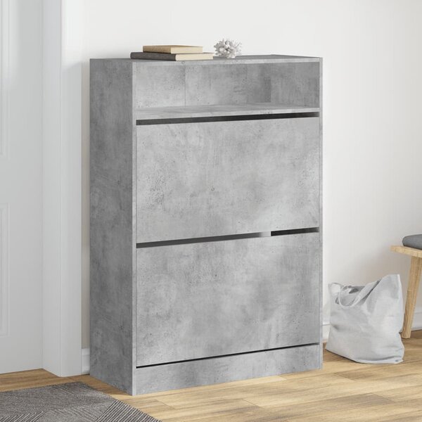 Botník se 2 výklopnými zásuvkami betonově šedý 80 x 34 x 116 cm