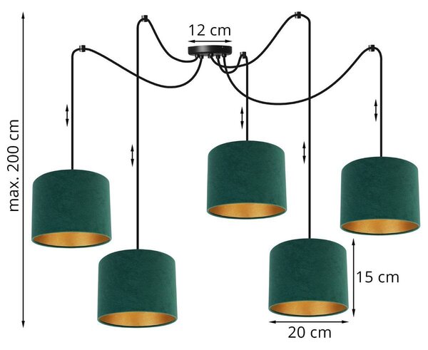 Závěsné svítidlo Mediolan Spider, 5x textilní stínítko (výběr z 10 barev), (výběr ze 2 barev konstrukce), g