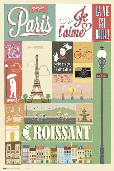 Plakát, Obraz - Paris - Collage