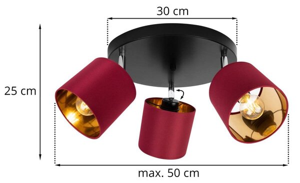 Stropní svítidlo Gama, 3x červené textilní stínítko, (možnost polohování)