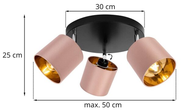 Stropní svítidlo Gama, 3x lososové textilní stínítko, (možnost polohování)