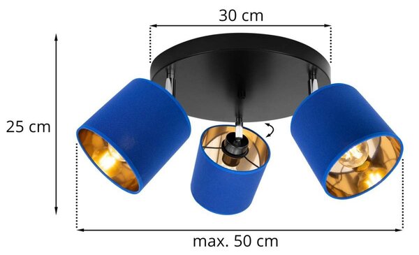 Stropní svítidlo Gama, 3x modré textilní stínítko, (možnost polohování)