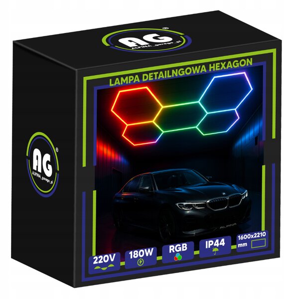 AG HEXAGON RGB 180W LED lampa pro osvětlení panelů, dílna, domácnost + aplikace pro dálkové ovládání