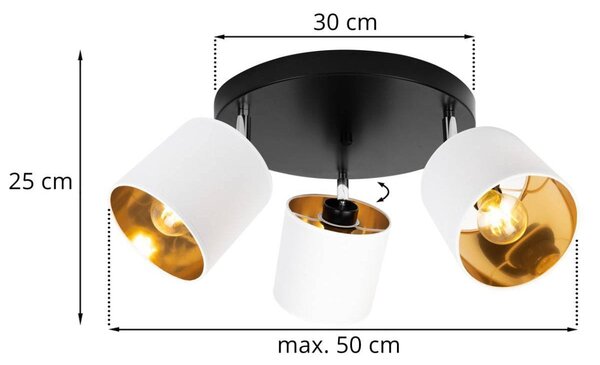 Stropní svítidlo Gama, 3x bílé textilní stínítko, (možnost polohování)