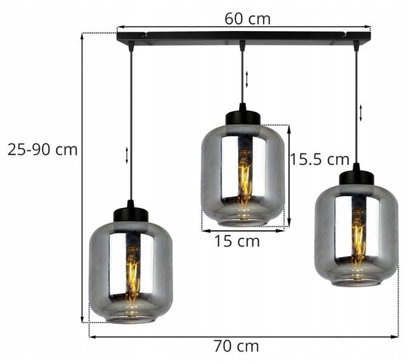 Závěsné svítidlo Novalja, 3x skleněné stínítko (výběr ze 3 barev)