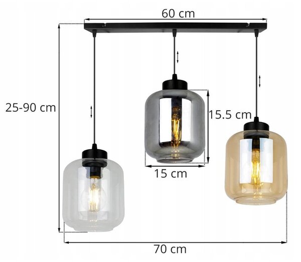 Závěsné svítidlo Novalja, 3x skleněné stínítko (mix 3 barev)