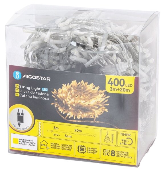 Aigostar - LED Venkovní řetěz 400xLED/6W/230V 20m IP44 teplá bílá